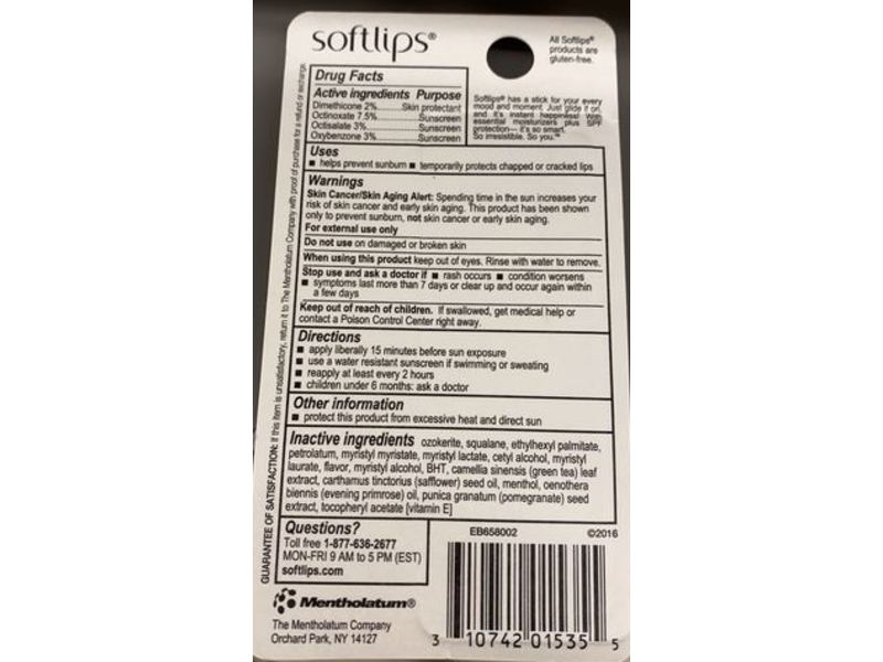 SoftLips Lip Balm, Raspberry, SPF 20, 0.07 oz/2 g, Pack Of 2