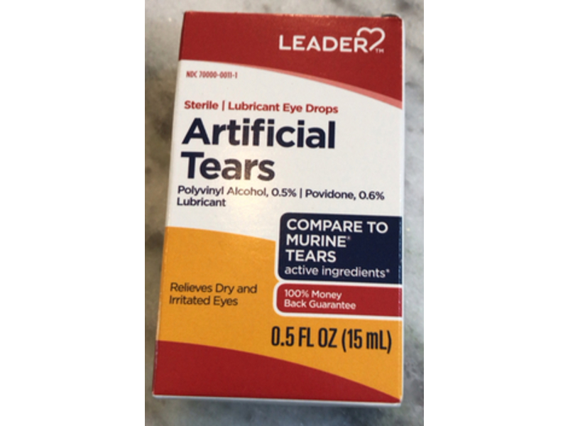 Leader Artificial Tears Sterile Lubricant Eye Drops, 0.5 fl oz//15 mL
