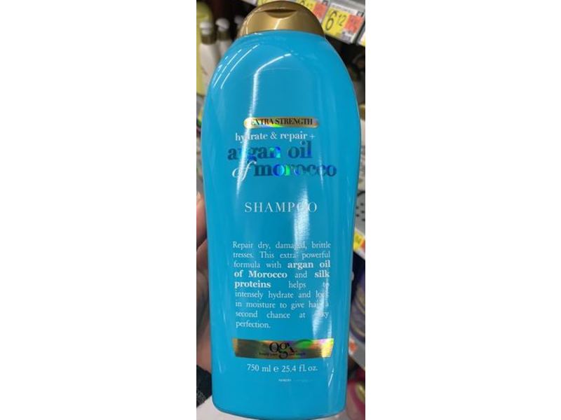 Ogx Hydrate & Repair + Argan Oil Of Morocco Shampoo, Extra Strength, 25.4 fl oz/750 mL
