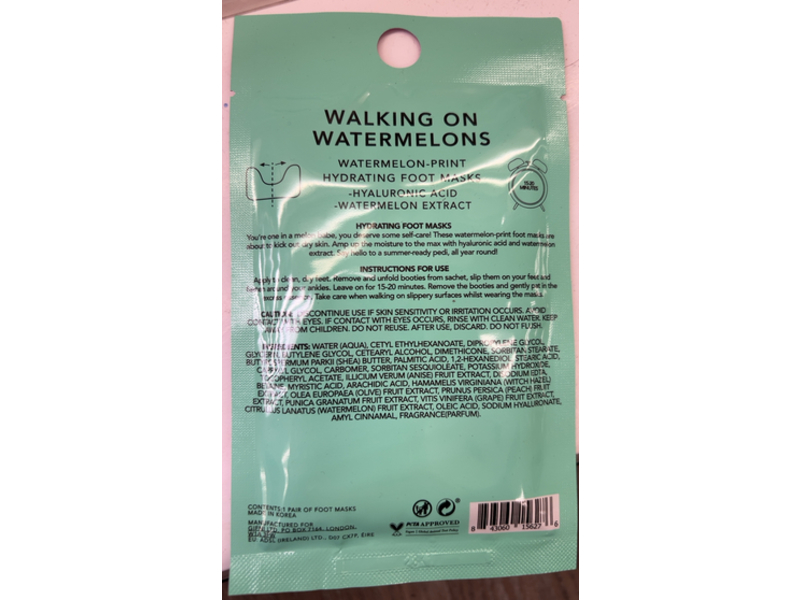 Holler & Glow Hydrating Printed Foot Masks, Walking On Watermelons, 0.60 fl oz/18 mL