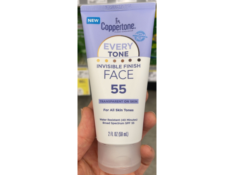 Coppertone Every Tone Invisible Finish Face SPF 55, 2 fl oz/59 mL