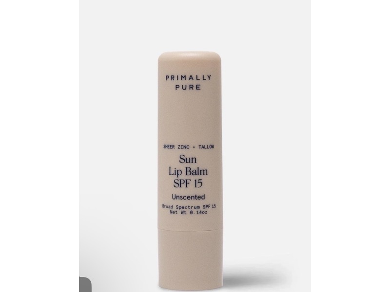 Primally Pure Sun Lip Balm, Unscented, SPF 15, Sheer Zinc + Tallow, 0.14 oz