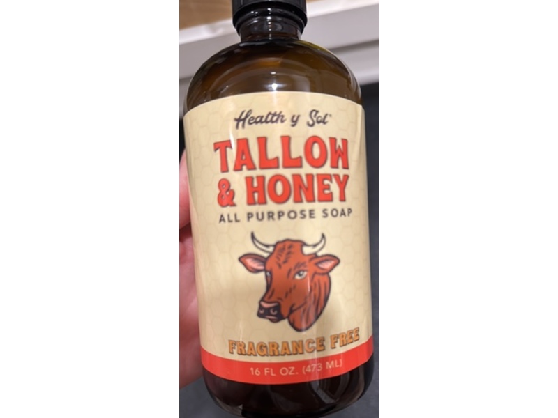 Health y Sol Tallow & Honey All Purpose Soap, Fragrance Free, 16 fl oz/473 mL