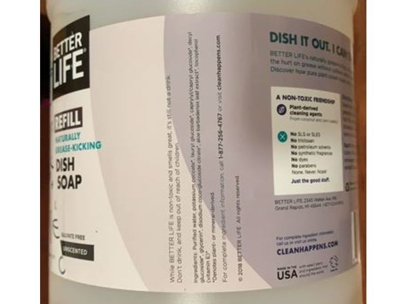 Better Life Dish Soap Refill, Unscented, 3.79 L