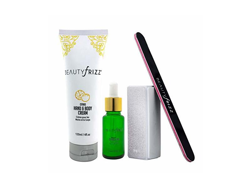 Beautyfrizz Citrus Nail Buffer Set - Nail Kit with 3-Sided Buffer, Cuticle Oil and Hand and Body Cream