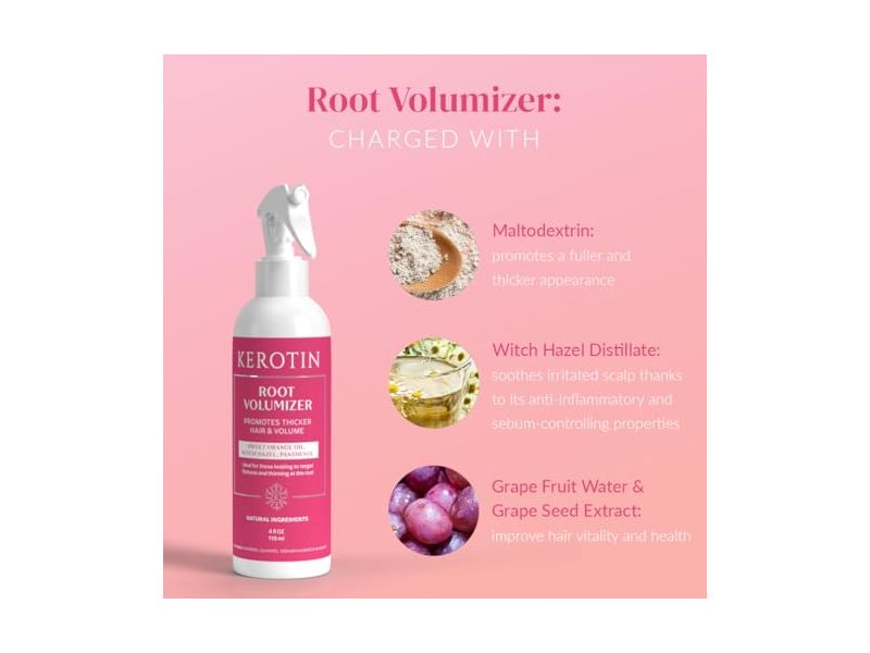 Kerotin Root Volumizer Spray. Hair Thickener and Anti-Thinning Root Lift, 4 fl oz/118 mL