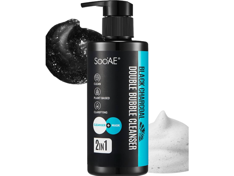 Sooae Double Bubble Cleanser, Black Charcoal, 1.69 fl oz/50 mL