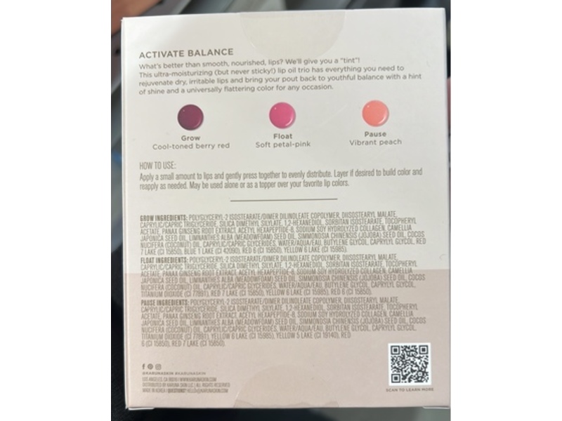 Karuna Dreamy Lips Rejuvenating Tinted Lip Oil Trio, Grow + Float + Pause, 0.19 oz/5.5 mL