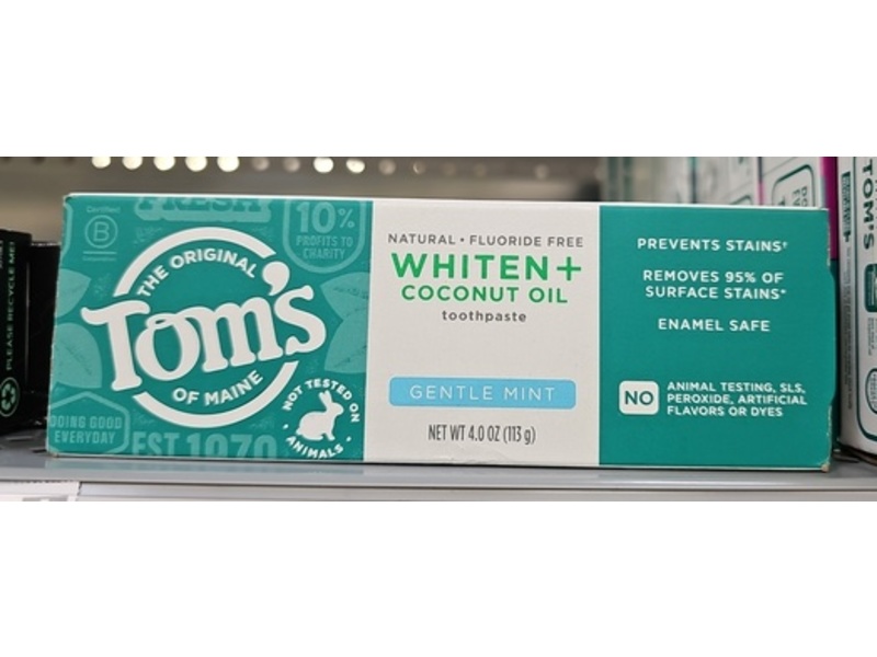 Tom’s Of Maine Whiten + Coconut Oil Toothpaste, Gentle Mint, 4.0 oz/113 g