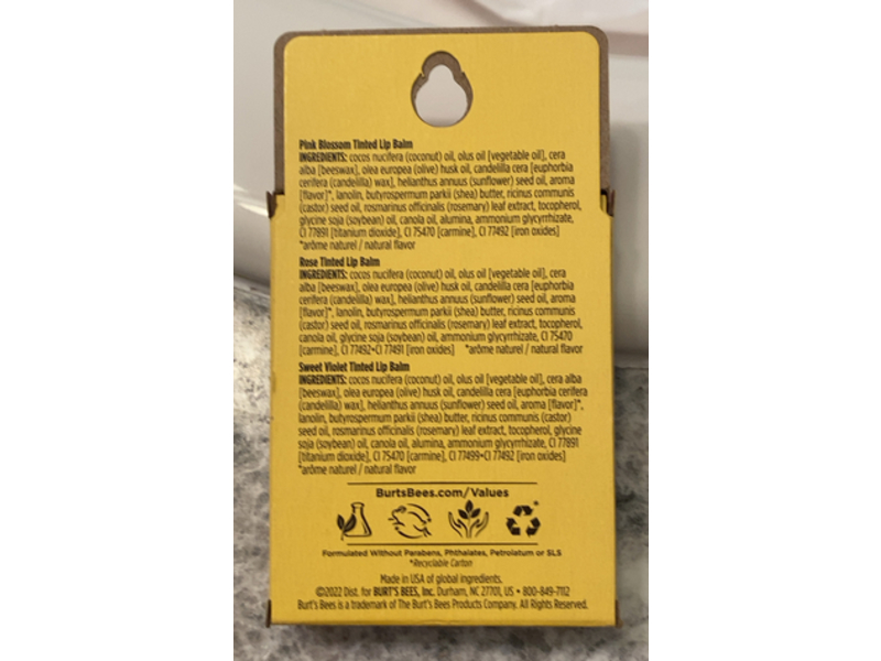 Burt's Bees Tinted Lip Balm, Pink Blossom, Rose & Sweet Violet, 0.15 oz/4.25 g, 3 Count