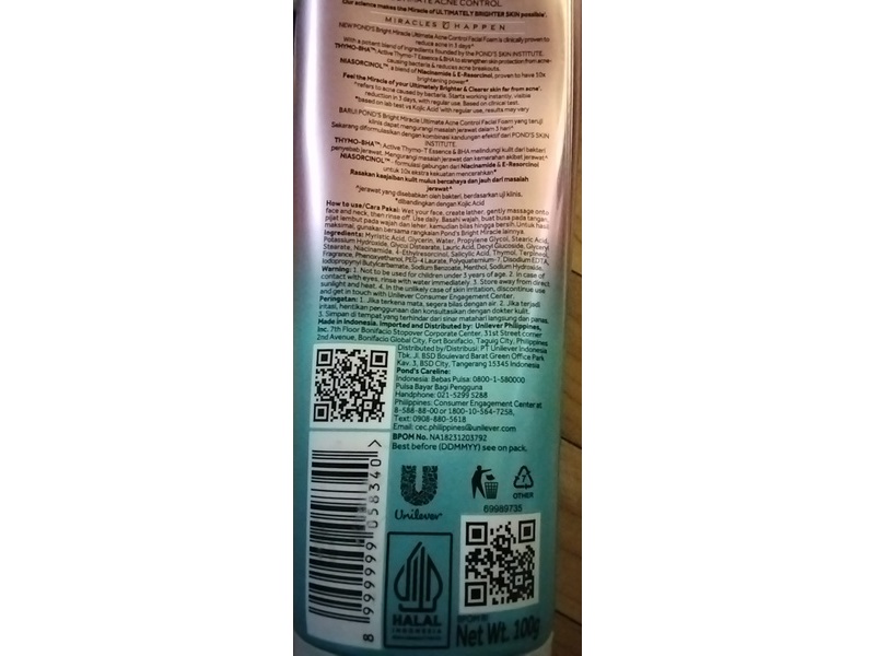 Ponds Bright Miracle Ultimate Acne Control Facial Foam, Thymo-Bha, 100 g