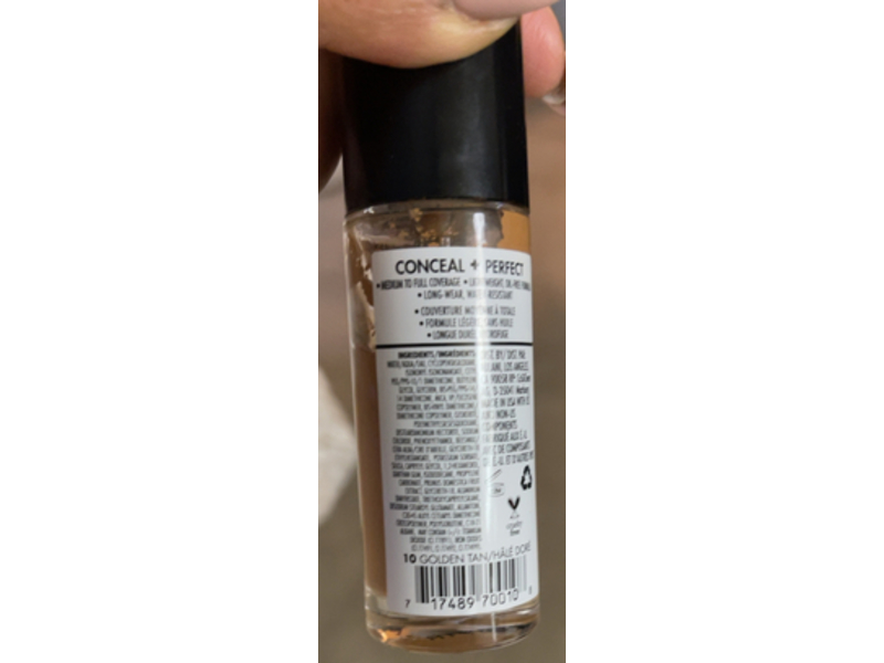 Milani Conceal + Perfect 2 In 1 Foundation + Concealer, 10 Golden Tan, 1 fl oz/30 mL