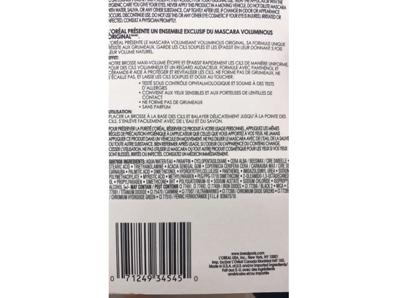 L'Oreal Paris Voluminous Original Mascara, 600 Blackest Black, 0.28 fl oz/8.0 mL, Pack Of 2