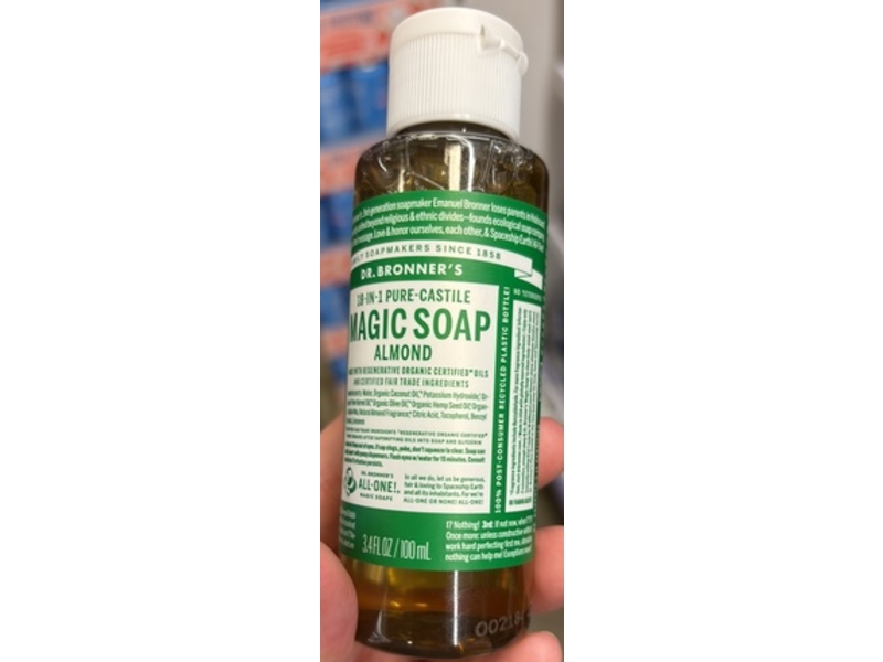 Dr. Bronner's 18-in-1 Pure Castile Magic Soap, Almond, 3.4 fl oz/100 mL