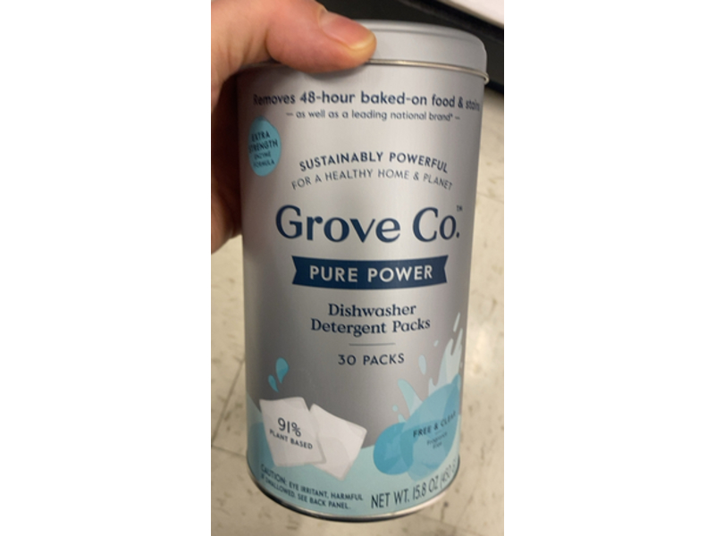 Grove Co. Pure Power Dishwasher Detergent Packs, Free & Clear, 15.8 oz/450 g, 30 Count