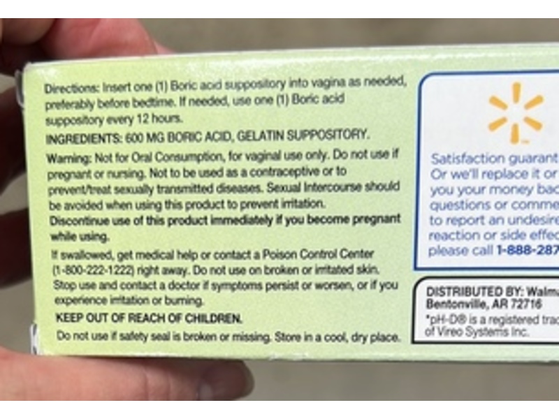 Equate Boric Acid Vaginal Suppositories, 30 Count