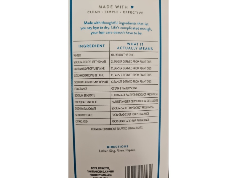 Native Haircare 2 In 1 Moisturizing Shampoo & Conditioner, Ocean & Timber, 16.5 fl oz/487mL