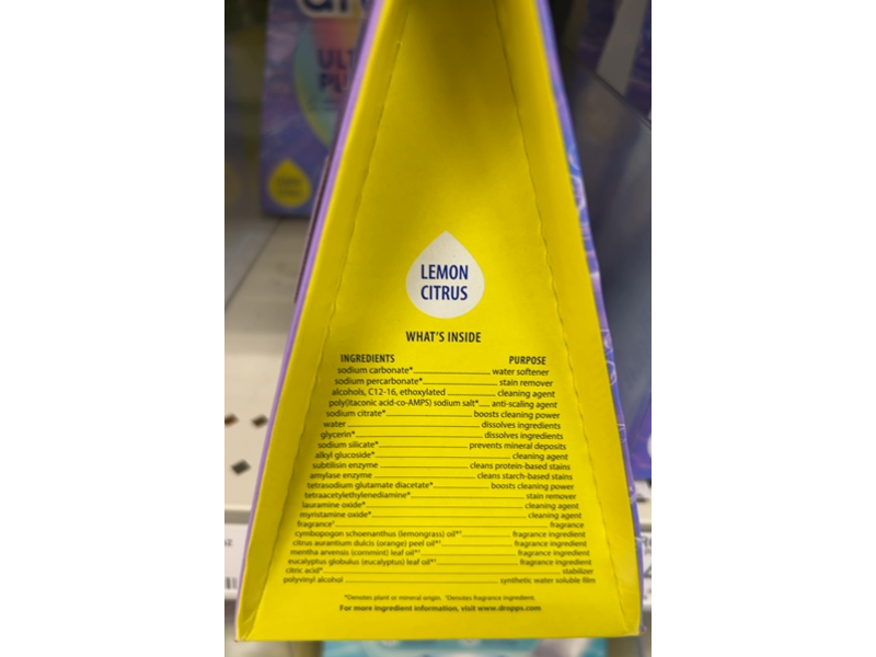 Dropps Ultrawash Plus Dishwasher Detergent, Lemon Citrus, 16.9 oz/480 g, 40 Count