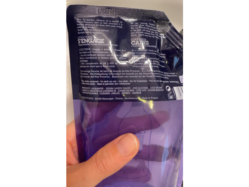 L'Occitane Eco Recharge Refill Foaming Bath, Lavander, 16.9 fl oz/500 mL
