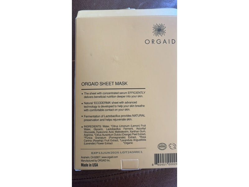 Orgaid Organic Sheet Mask, Vitamin C & Revitalizing, 3.2 fl oz/96 mL