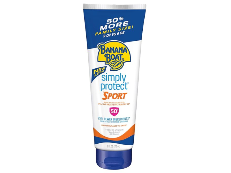 Banana Boat Simply Protect Mineral Enriched Sunscreen Lotion, Sport, UVA/UVB, Broad Spectrum, SPF 50+, 9 fl oz/270 mL