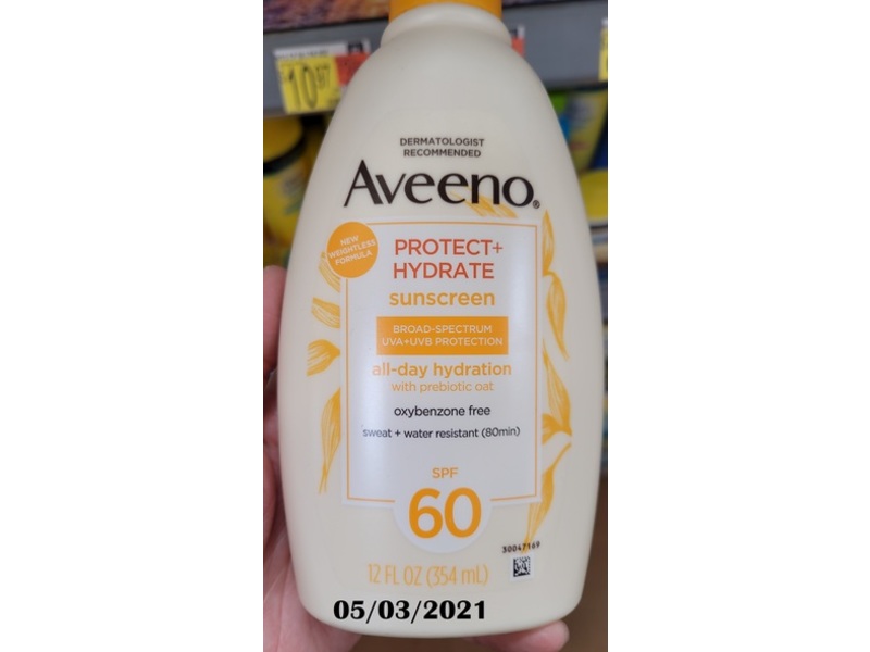 Aveeno Protect + Hydrate All-Day Hydration Sunscreen, SPF 60, Prebiotic Oat, 12 fl oz/354 mL