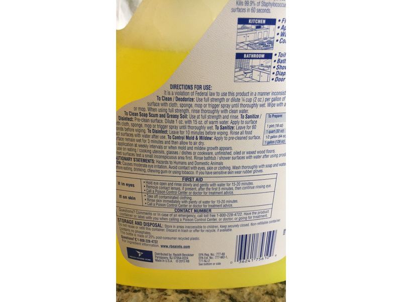Lysol Clean & Fresh Multi-Surface Cleaner, Sparkling Lemon & Sunflower Essence Scent, 144 fl oz/4.26 L