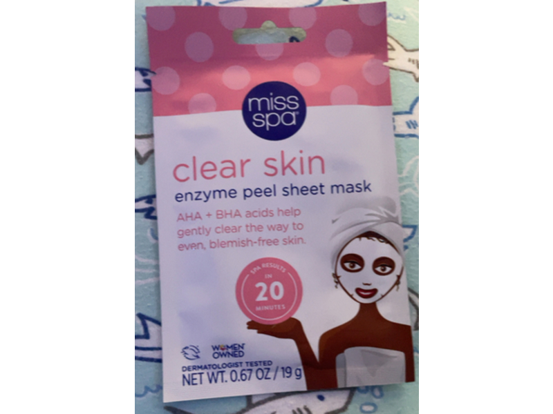 Miss Spa Clear Skin Enzyme Peel Sheet Mask, 0,67 fl oz/19 g. Pack Of 4