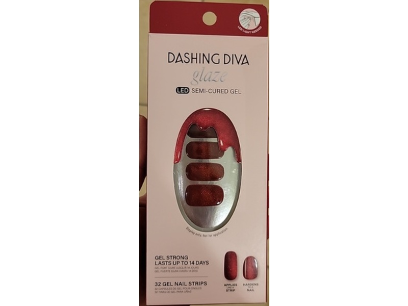 Dashing Diva Glaze Semi-Cured Gel Nail Strips Kit, Ruby Red Apple, 32 Count