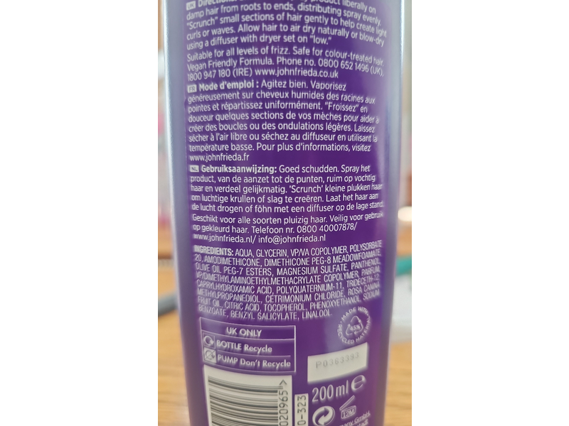 John Frieda Frizz Ease Dream Curls Daily Styling Spray, Rosehip Oil, 6.7 fl oz/200 mL