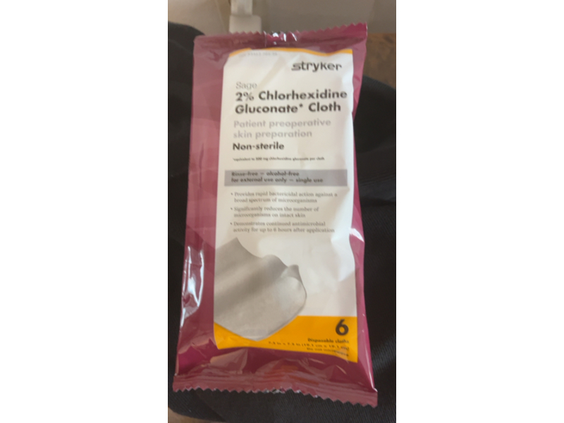 Stryker Sage 2% Chlorhexidine Gluconate Cloths, 6 Count