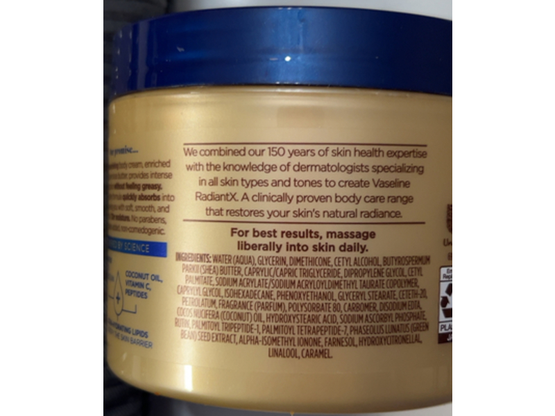 Vaseline Radiant X Deep Nourishment Body Cream, Shea Butter, 10 oz/283 g