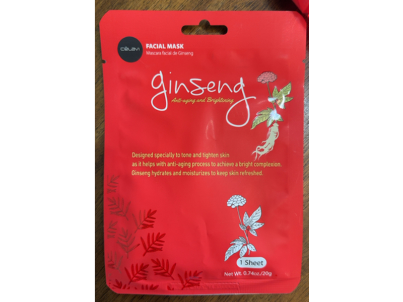 Celavi Facial Mask, Ginseng, 0.74 oz/20 g, 12 Count