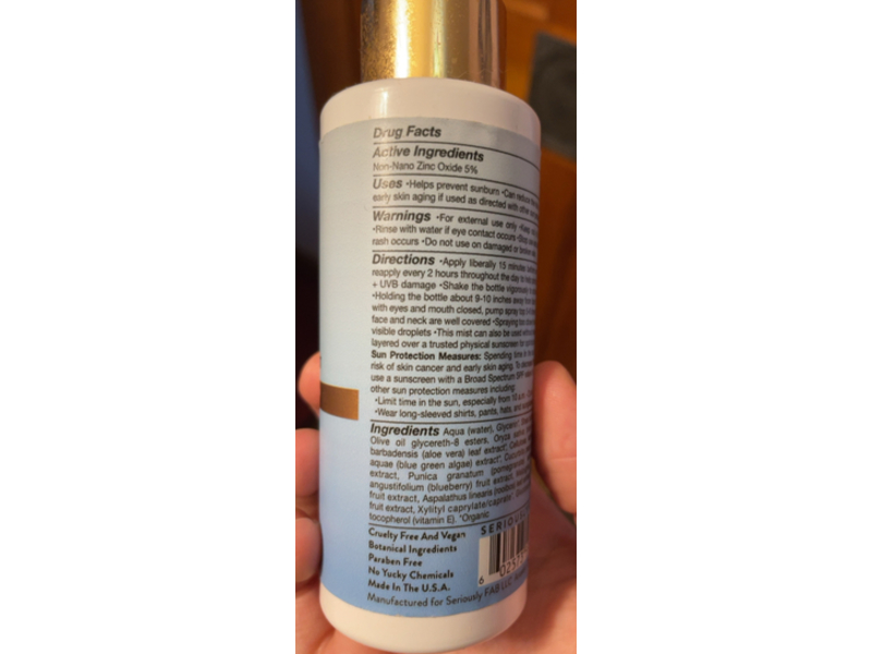 Seriously Fab Unscented Zinc It Over Sunscreen Facial Mist, SPF 25, 3 fl oz/90 mL
