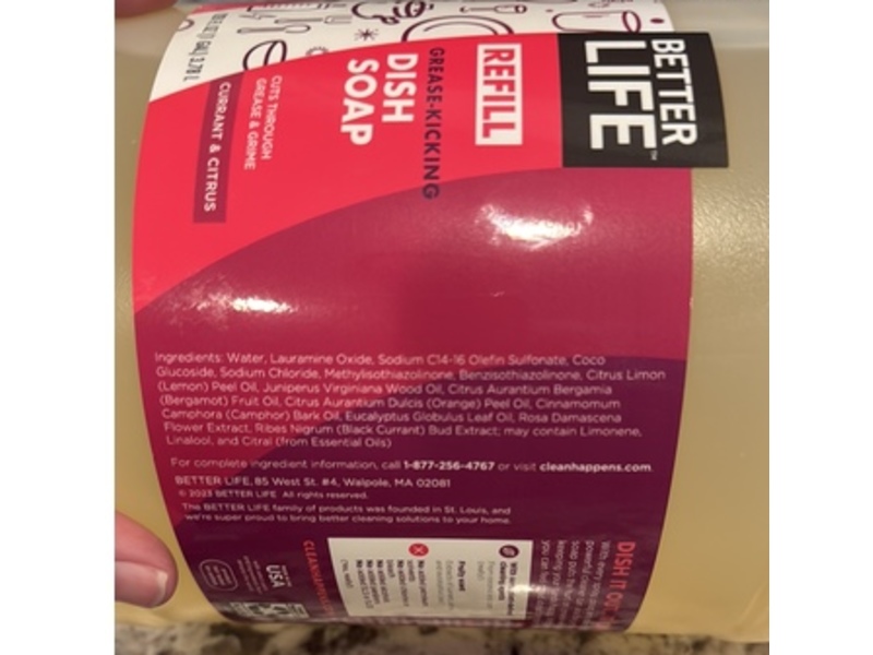 Better Life Dish Soap Refill, Current & Citrus, 128 fl oz/3.78 L