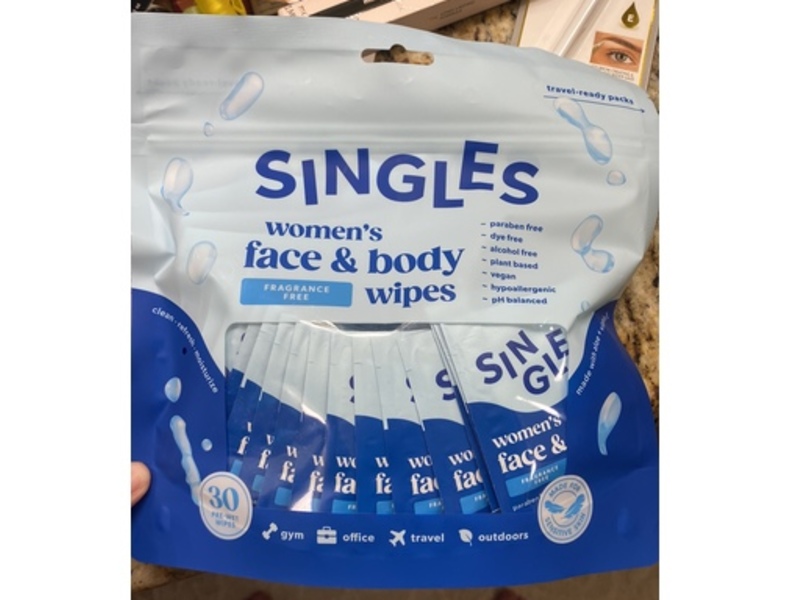 Singles Women's Face & Body Wipes, Fragrance Free, 30 Count