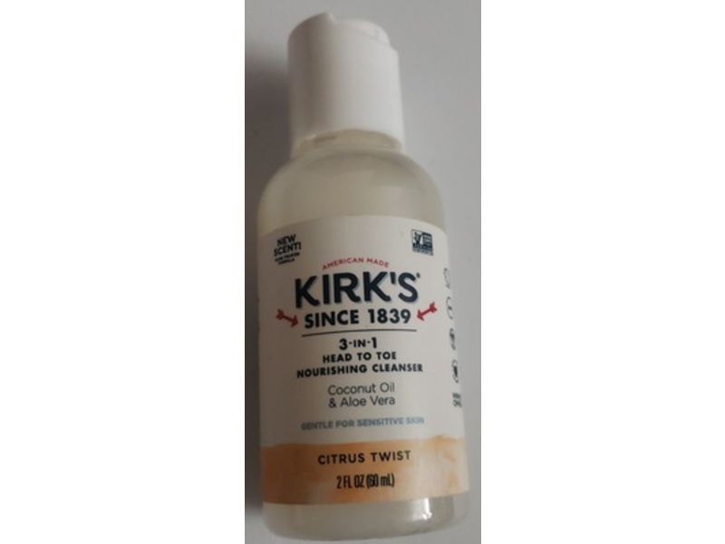 Kirk's Head To Toe Nourishing Cleanser, Coconut Oil & Aloe Vera, Citrus Twist, 2 fl oz/60 mL