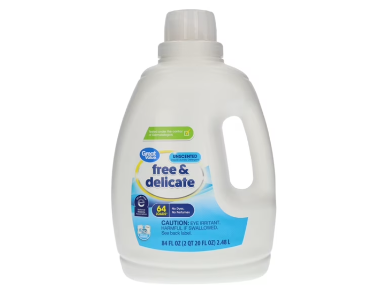Great Value Free & Delicate Liquid Laundry Detergent, Unscented, 84 fl oz/2.48 L