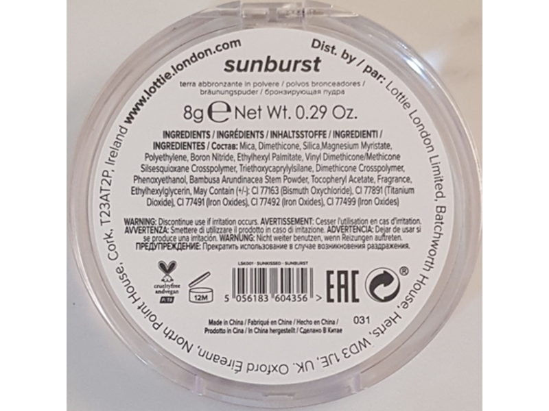 Lottie London Sunkissed Bronzer, Sunbrust, Coconut Scented, 0.29 oz/8 g