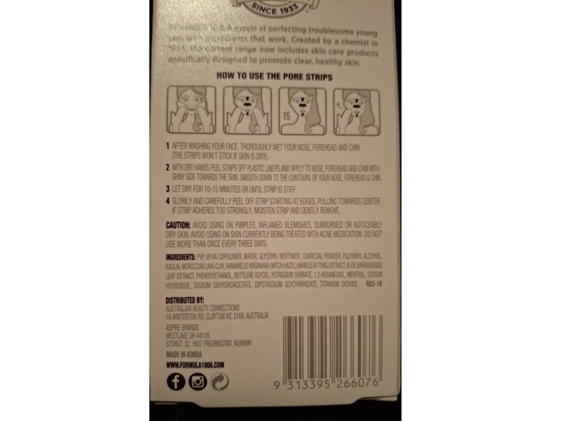 Formula 10.0.6 Bye Bye Blackheads Chin + Forehead + Nose Pore Strips, Charcoal + Witch Hazel, 12 Count