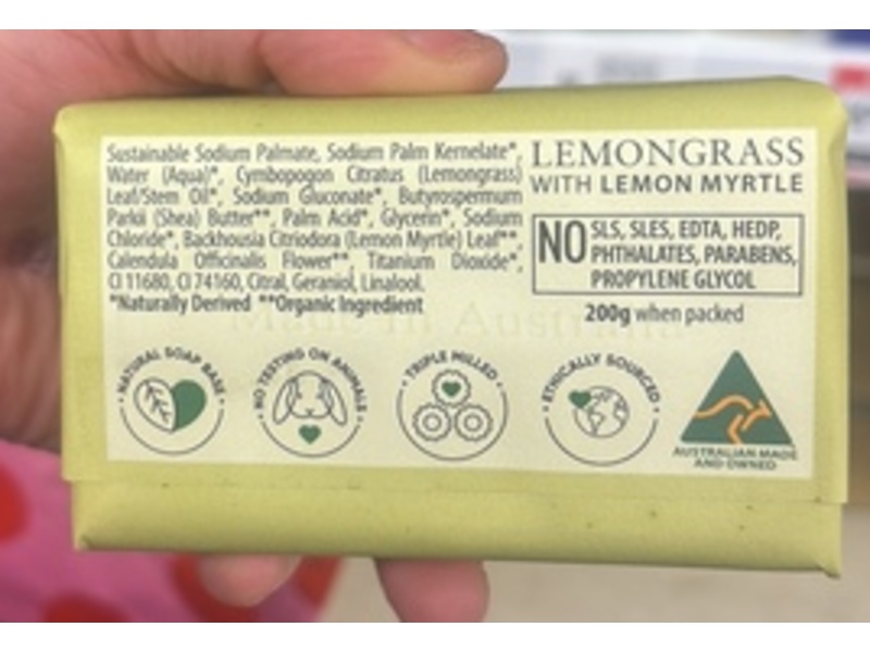 Australian Botanical Soap, Lemon Grass & Lemon Myrtle, 200 g, Pack Of 8
