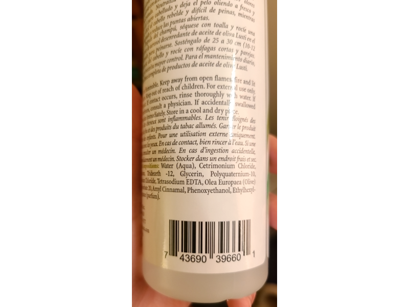 Lusti Anti Frizz & Detangling Spray, Olive Oil, 13.5 fl oz/399 mL