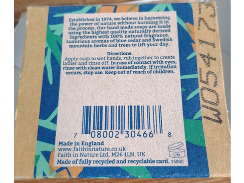 Faith In Nature Hand Made Soap, Blue Cedar, 100 g