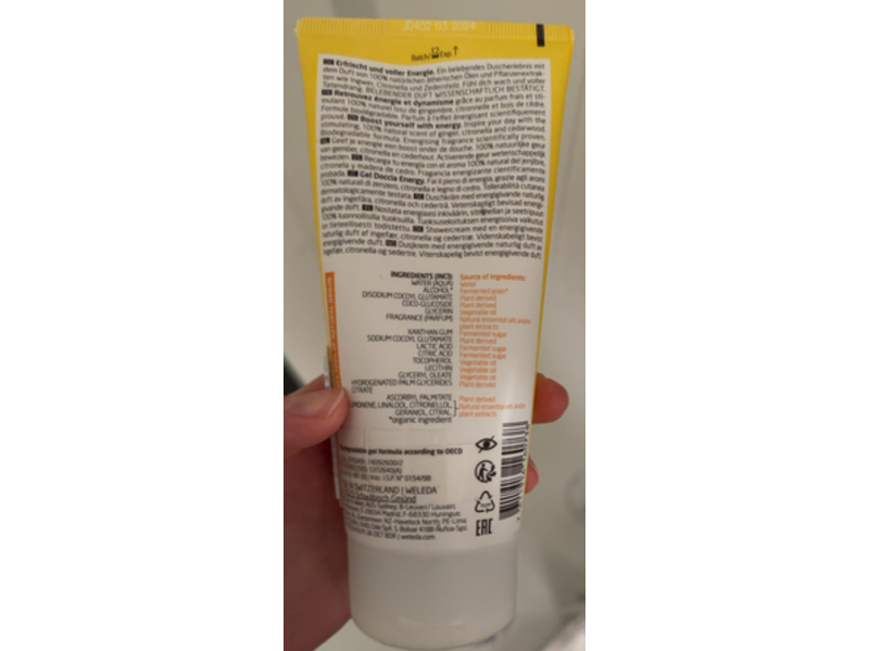 Weleda Energy Stimulating Shower Gel, Ginger + Citronella + Cedarwood, 200 mL