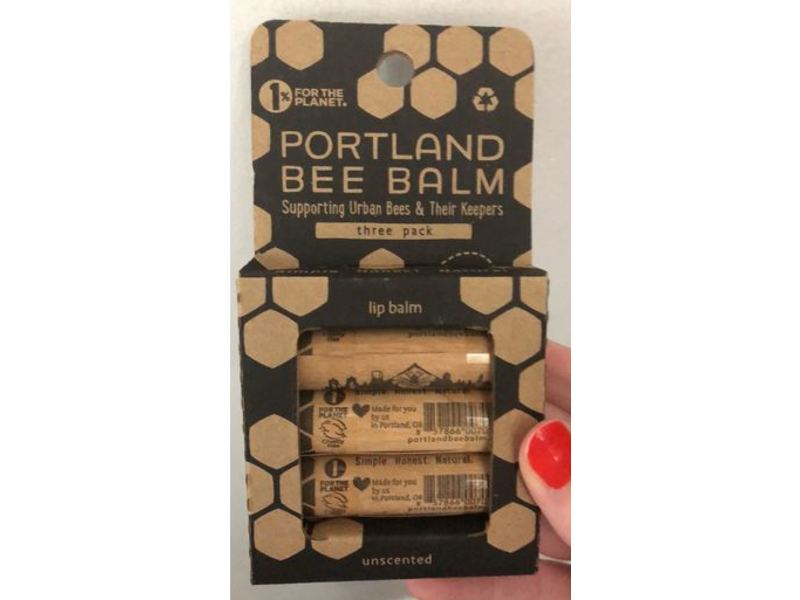 Portland Bee Balm Lip Balm, Unscented, 0.15 oz/4.2 g, 3 Pack