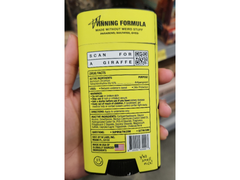 Get W Antiperspirant Deodorant, W Original, 2.6 oz/74 g