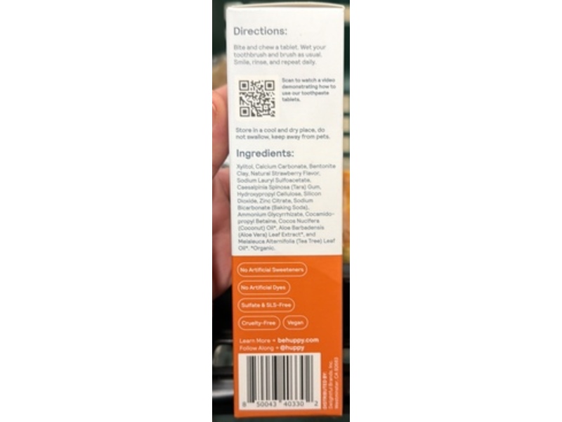 Huppy Fluoride-Free Toothpaste Tablets, Strawberry, 1.3 fl oz/36 g, 62 Count