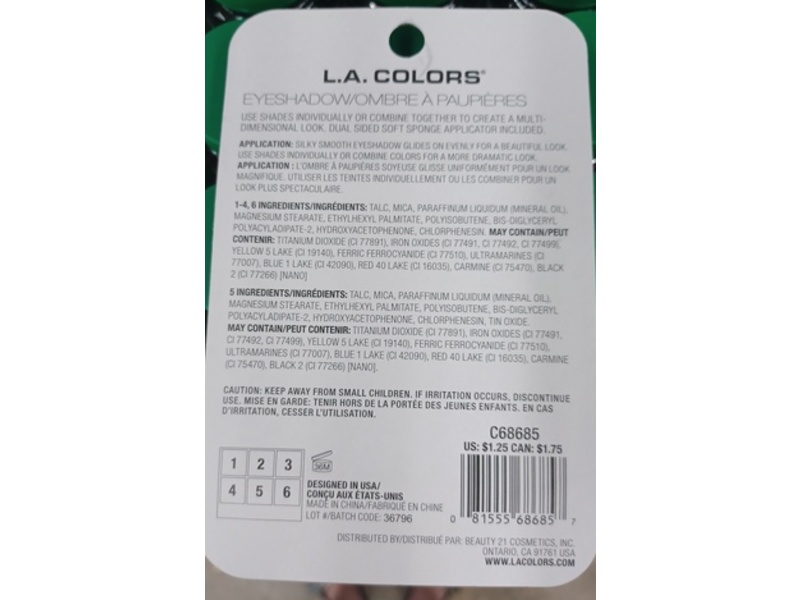 L.A. Colors 6 Color Eyeshadow Paltte, Playful, 0.14 oz/4 g