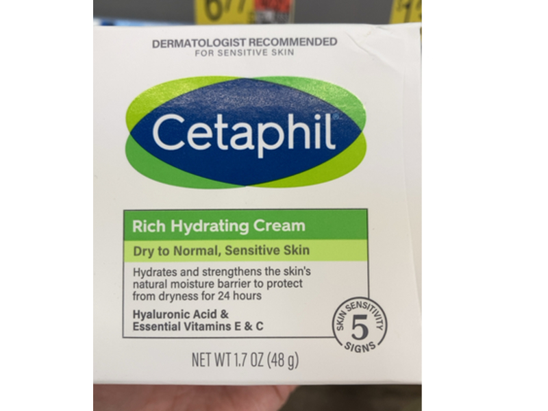 Cetaphil Rich Hydrating Cream, Hyaluronic Acid & Vitamins E & C, 1.7 oz/48 g