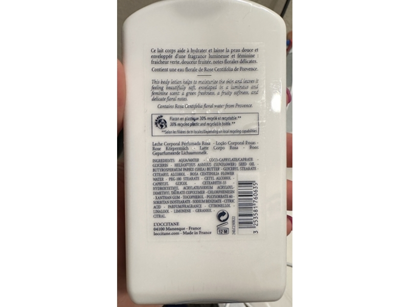 L'Occitane Body Lotion, Rose, 8.4 fl oz/250 mL